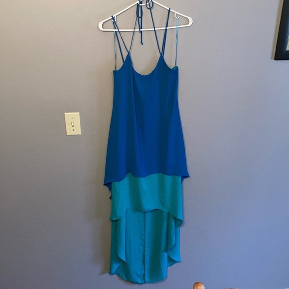 Max & Cleo Asymmetrical Blue and Green High-Low Sundress - Picture 1 of 13